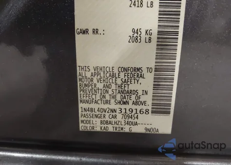 2022 Nissan Altima Sv Fwd z USA, uszkodzony, nr VIN 1N4BL4DV2NN319168